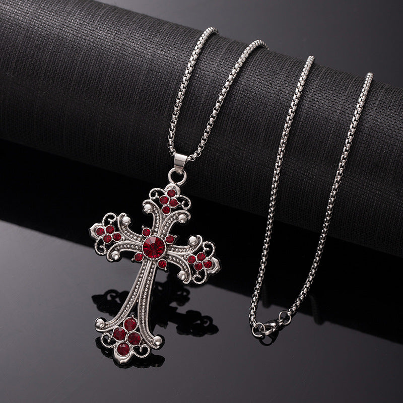 Wholesale Hollow Flower Necklace Diamond Cross Pendant Necklace Sweater Chain